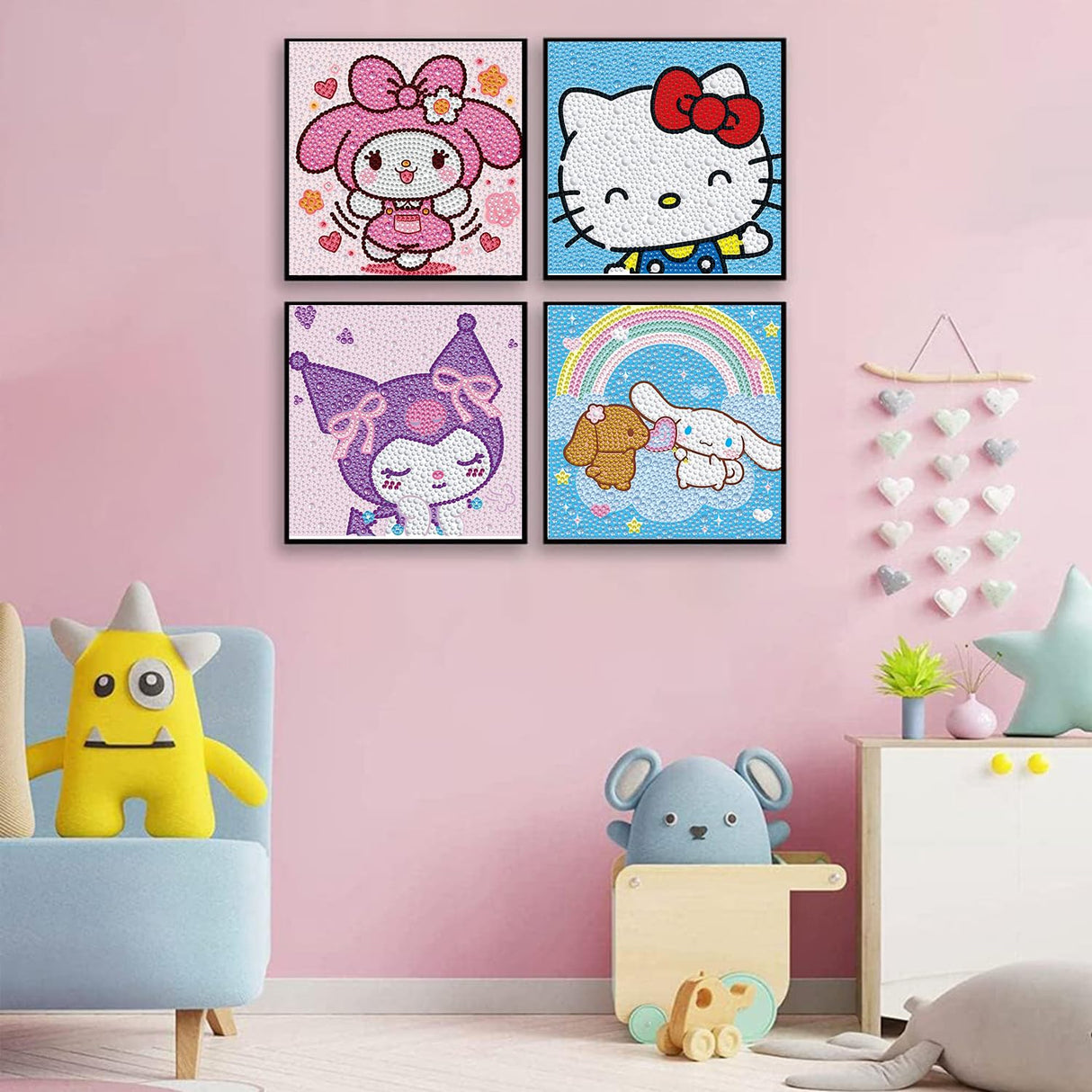 YSUNETER Diamond Painting Kits for Kids Beginner - 4 Pack DIY 5D Full Drill Diamond Art Kits for Children, Cute Animals Round Crystal Rhinestone Gem Art Crafts Home Wall Art Decor 5.9 x 5.9 Inches YSUNETER