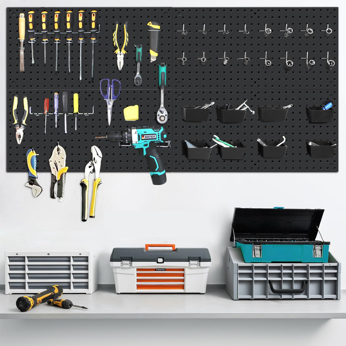 Daanxw 158PCS Metal Pegboard Kit with Hooks for Wall Garage Tools Pegboard Storage System for Garage (Black Box, 4-12X24) Daanxw