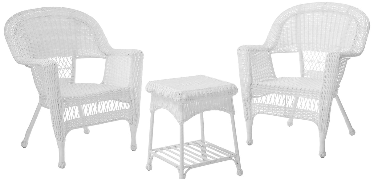 Jeco 3 Piece Wicker Chair and End Table Set without Cushion, White Jeco