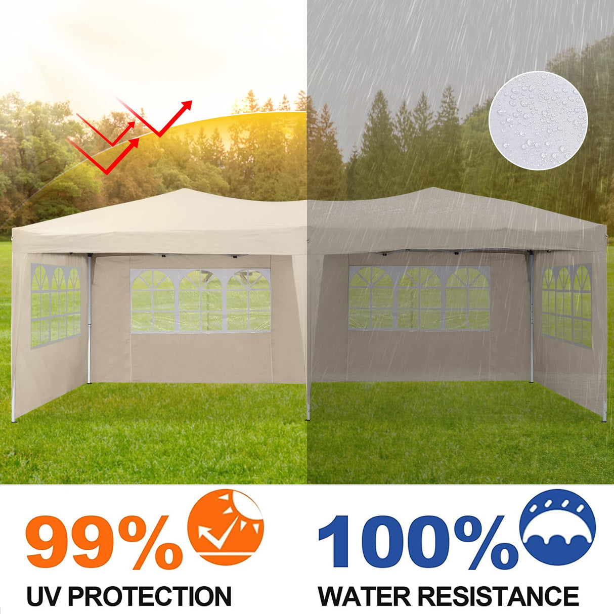 TUKAILAI 10' x 20' Pop Up Gazebo Marquee, Anti-UV Party Wedding Tent Event Shelters with 6 Removable Sidewalls & Carry Bag, Heavy Duty Instant Canopy for Outdoor Camping Garden Patio (Cream) TUKAILAi