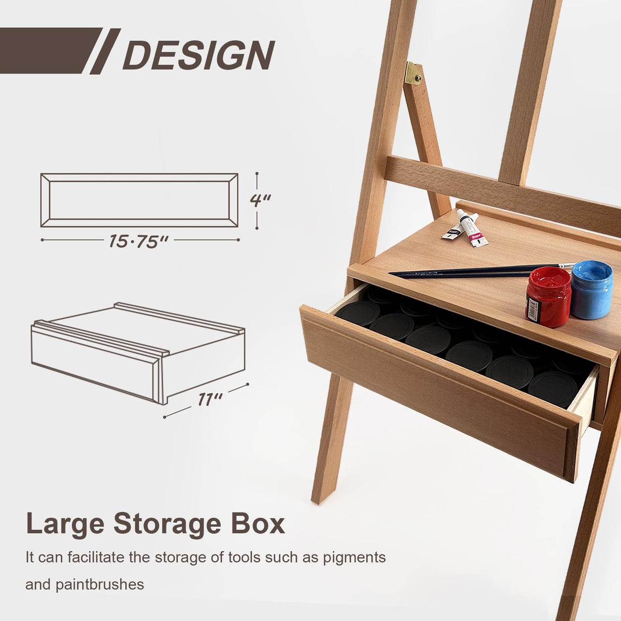 Stuelloaf Large Solid Beech Wood Painting Easel with Storage Drawer(60"~75" H), H-Frame Adjustable Wooden Easel Stand with Signature Box for Adults, Students,Sturdy Canvas Holder up to 36'' Stuelloaf