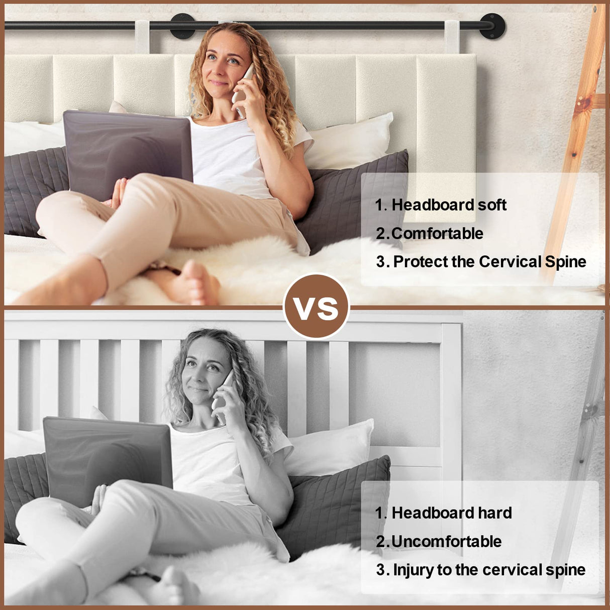 Adjustable Wall-Mounted Velvet Headboard for King Size Bed - Elegant Beige Design BSHOMGI