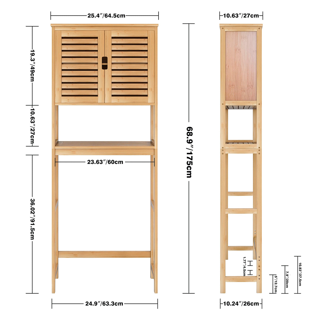 SMIBUY Bathroom Over The Toilet Storage Cabinet, 2 Door Bamboo Cabinet Organizer, Freestanding Space Saver Toilet Rack with Adjustable Inside Shelf and Open Shelf (Natural) SMIBUY