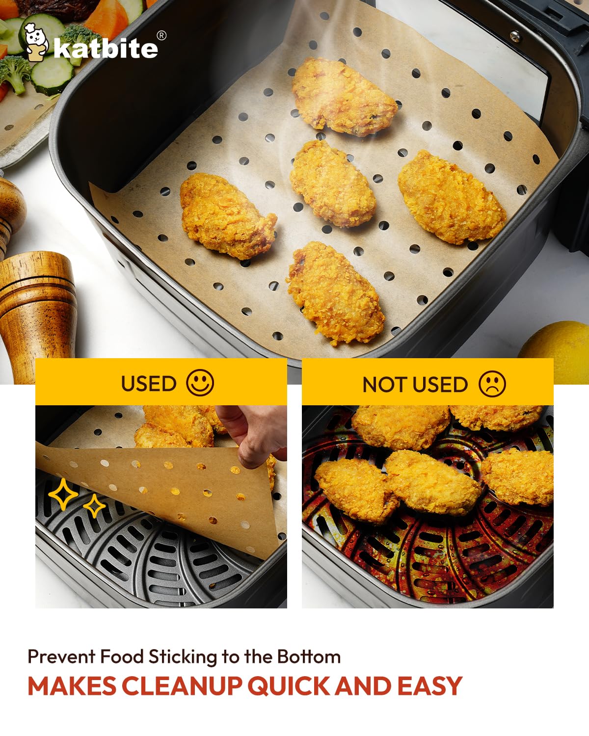 Katbite Air Fryer Parchment Paper Liners 180cs Airfryer Liners Disposable 9x11 Inch Perforated Parchment Paper Sheets Basket Liner Accessories For Toaster oven,Air Fryer, Fit Cuisinart, Ninja Foodi katbite