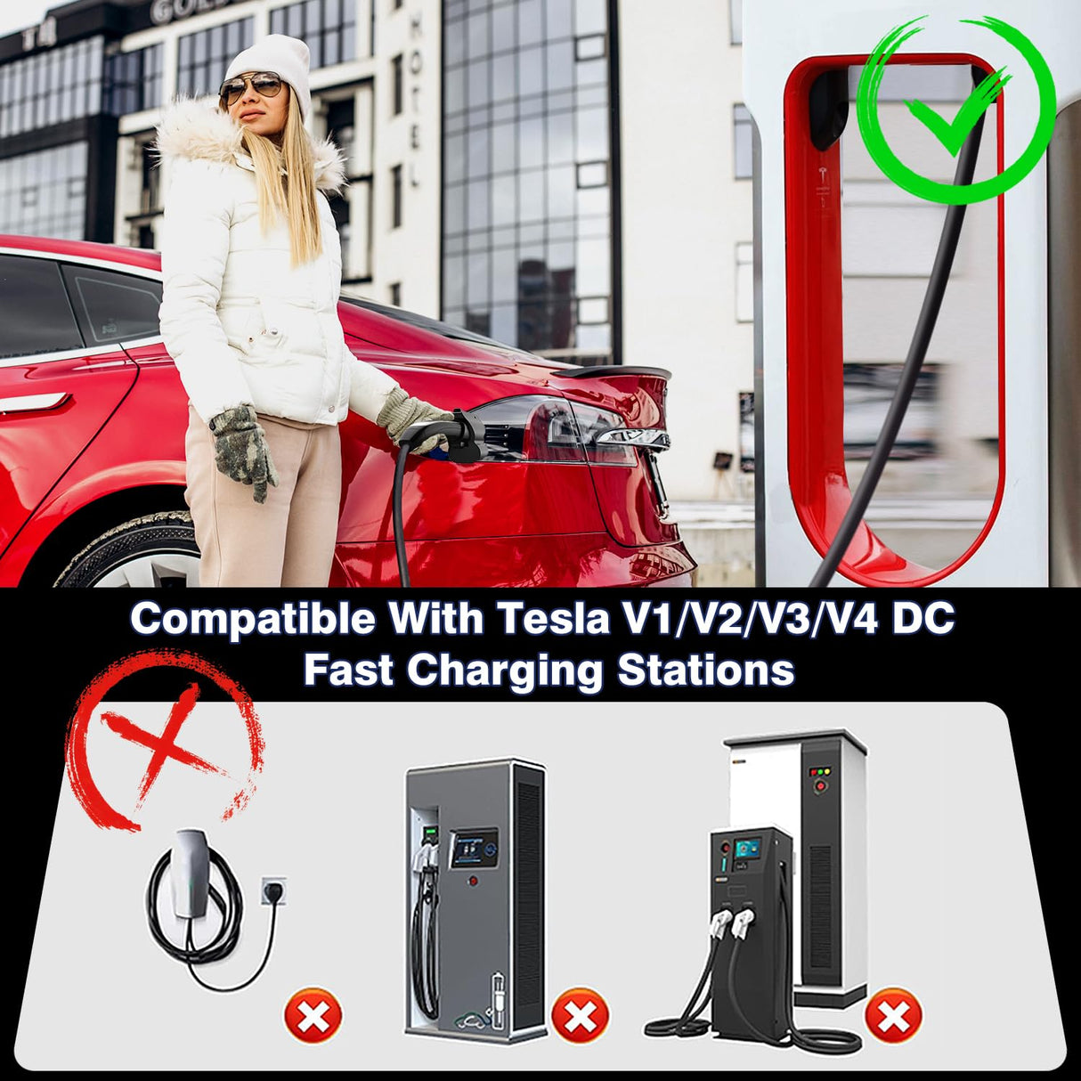 EVCONN NACS to CCS1 Charging Adapter, Max 250kW 1000V, Compatible with Tesla V1/V2/V3/V4 DC Supercharger Station, Fit for R1T, R1S, R2, R3 & Ford and GM EVs EVCONN