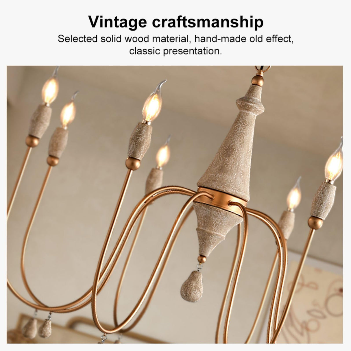 LOVEDIMA 38.2" French Country Chandelier, Modern Farmhouse 8-Light Candle-Style Chandeliers Wood Pendant Light Fixture for Dining Room Living Room LOVEDIMA