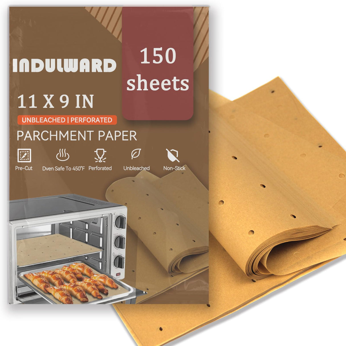 Air Fryer Liners Disposable,Air Fryer Liners Perforated,Rectangular air fryer parchment paper liners For Baking Oven,Accessories For Cuisinart、Foodi、Cosori、Breville Etc.(9x11 Inch 150 Pcs) Indulward