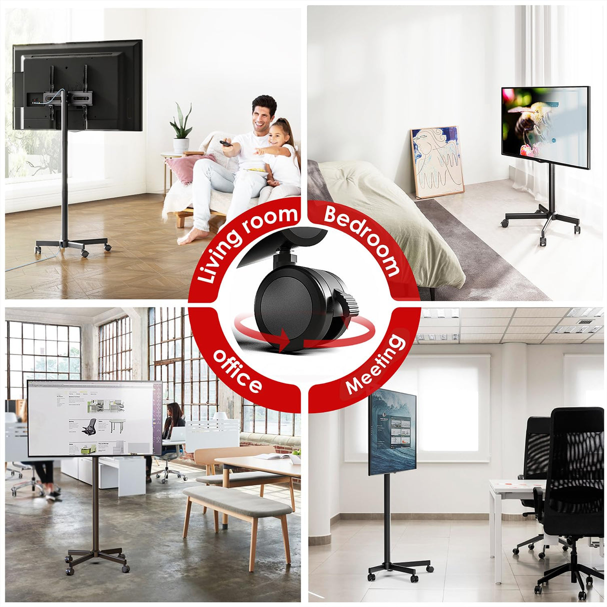 AOKCOS TV Cart Rolling TV Stand - Mobile TV Stand for 32-65 inch Flat/Curved TVs Holds up to 88 Lbs, Portable TV Stand on Wheels with Tilting for Living Room, Bedroom, Office, Max VESA 400x400mm AOKCOS