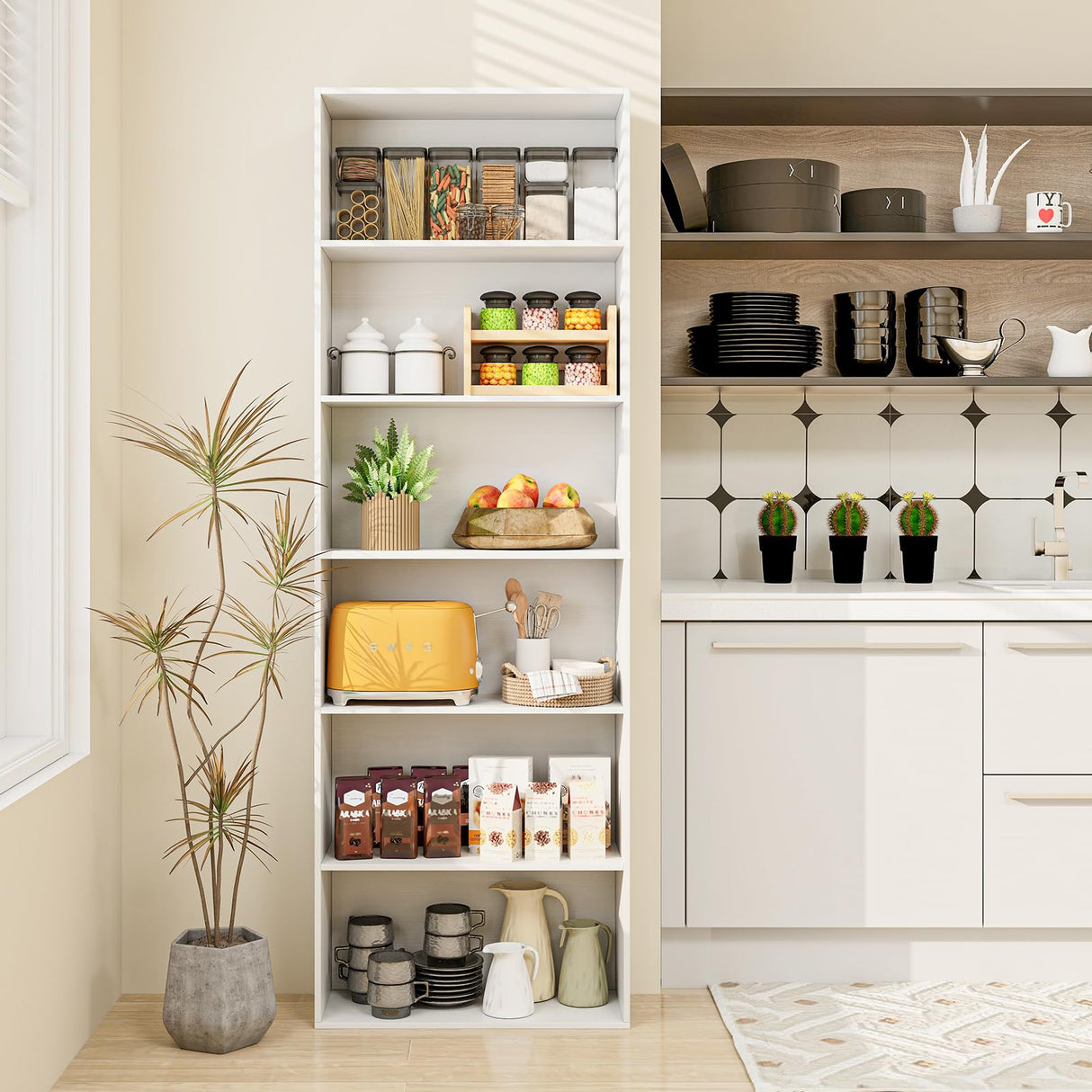 Tangkula 6-Tier Bookcase, 70” Tall Freestanding Bookshelf with 6 Open Shelves, Anti-Toppling Kits, Floor Display Storage Organizer for Living Room, Study, Kitchen, Home & Office (White, 70" H) Tangkula