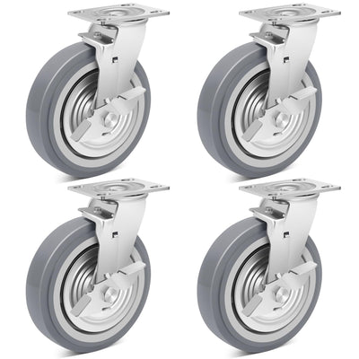 Nefish 8 Inch Heavy Duty Casters Wheels, Industrial Grade Thermoplastic Rubber Casters with Brake 6000 LBS, Ball Bearing Plate Swivel Castors Set of 4, Casters Wheels for Hand Truck, Industrial