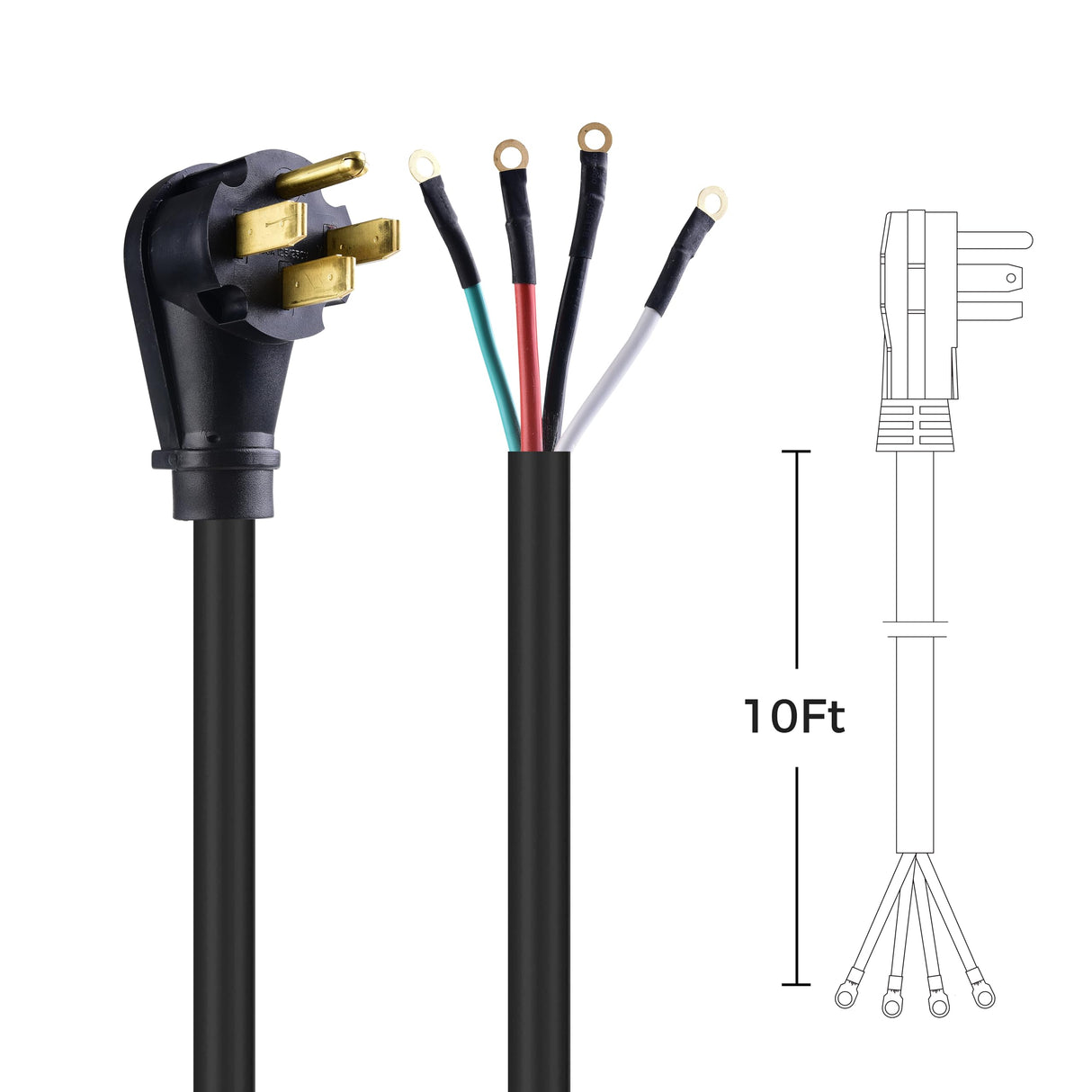Cable Matters 4 Prong to 4 Wire Range Cord 10 ft, Heavy Duty 6/8 AWG, 50 Amp Cord, Compatible with Tesla Charger/EV Charger / J1772 Charger (NEMA 14-50P to 4-Wire) Cable Matters