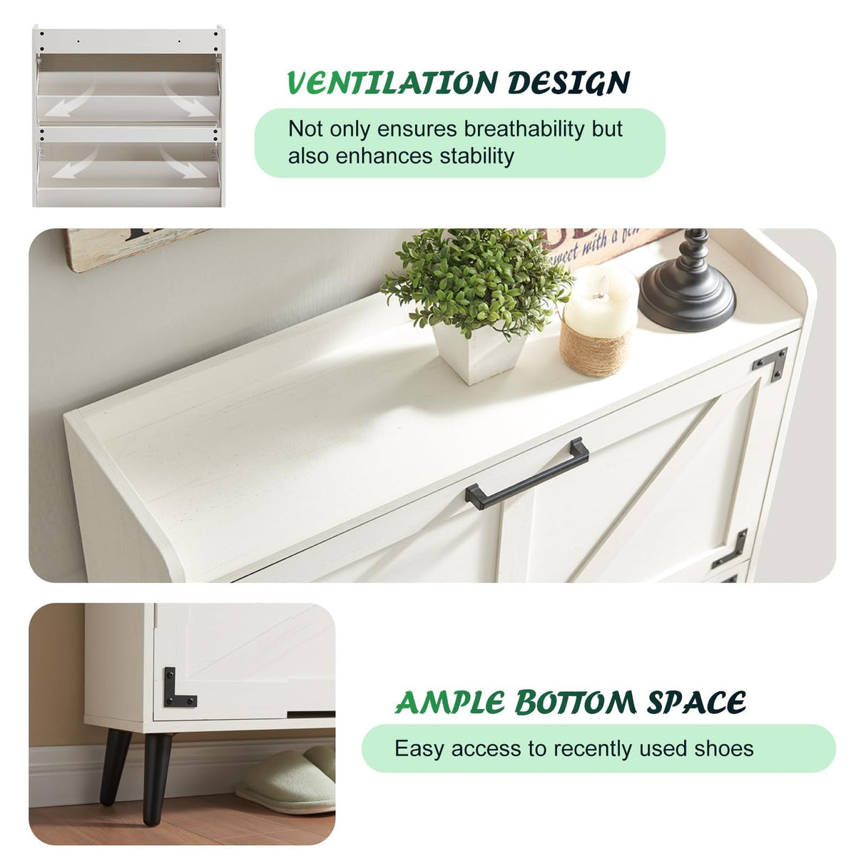 Barnyatoh Shoe Storage Cabinet with 2 Flip Drawers, Farmhouse Hidden Shoe Organizer, Narrow Slim Shoe Rack Cabinet for Entryway Hallway,Antique White Barnyatoh