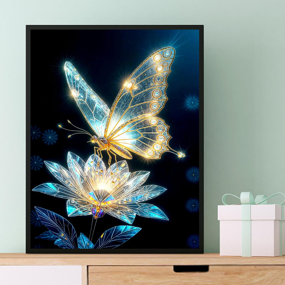 Diamond Art Kits for Adults, 5D Light and Butterfly DIY Diamond Painting Crafts for Home Wall Decor, Ideal Gifts for Art Lovers 12×16inch ILYUFO