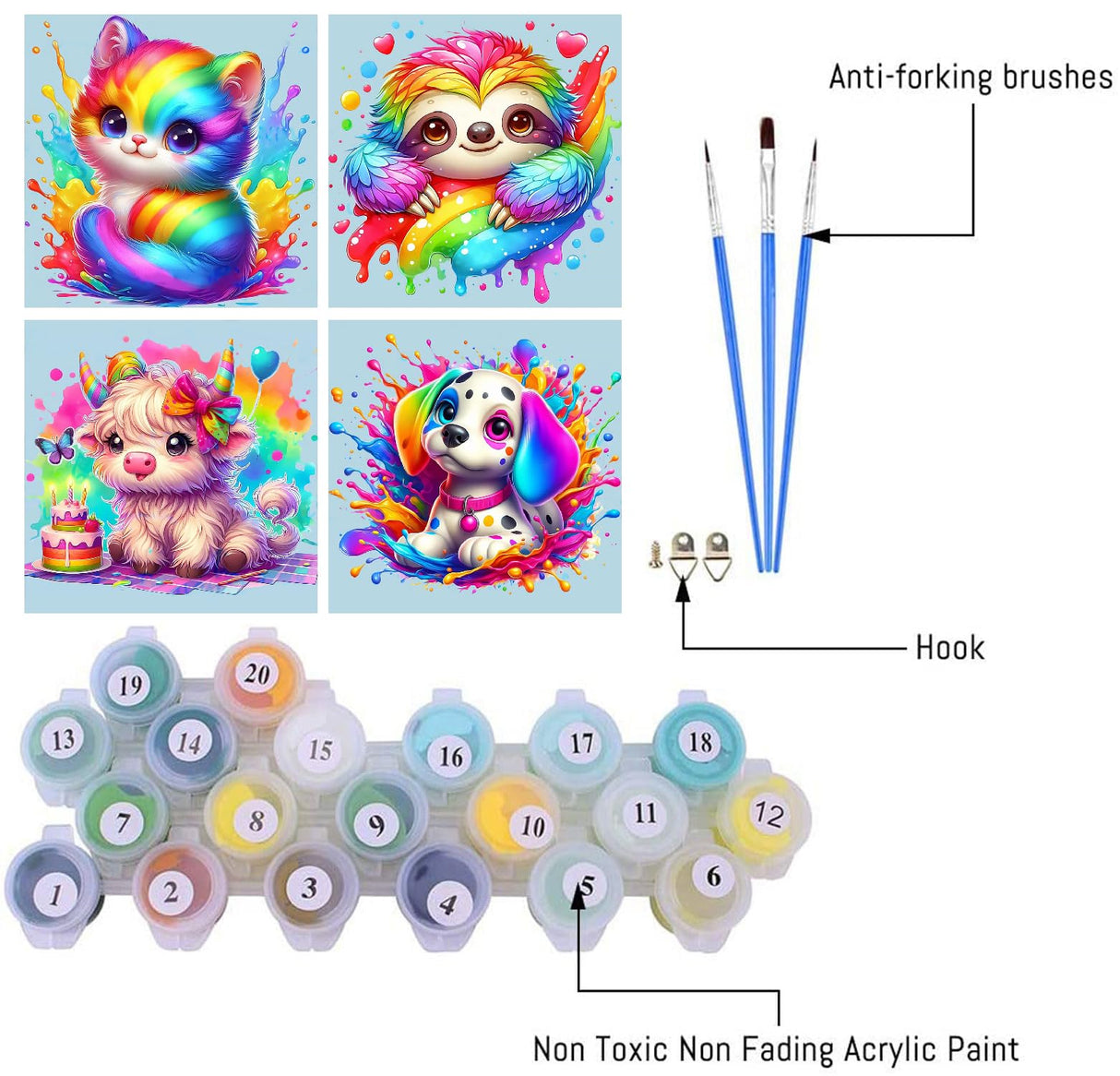 4 Pack Paint by Numbers 8x8 inch - Cute Animals Paint by Number for Kids Ages 4-8-12,Easy DIY Acrylic Oil Painting Kits on Canvas for Children Girls Boys Gifts Ammklfh