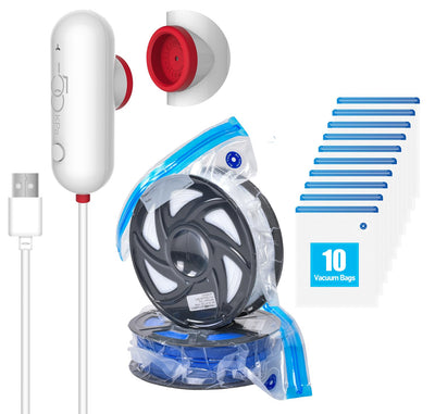 Vacbird 10 Pack 3D Filament Storage Bags with USB Pump, Vacuum Sealed Bags for 3D Printer Filament Storage, Spool Sealing for Keeping Filament Dry