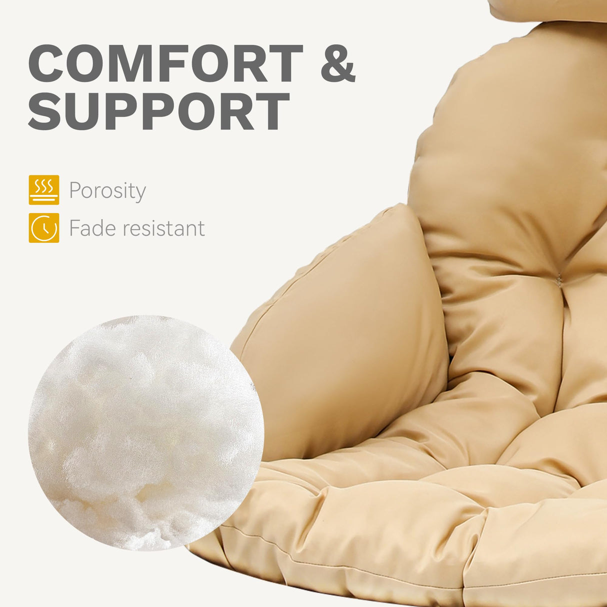 DWVO Egg Chair Without Stand, Basket Chair Hanging Outdoor Rattan Wicker Patio Hammock Indoor Egg Chair with Cushion, Hanging Swing Chair 350lbs for Porch, Garden, Bedroom, Balcony, Beige DWVO