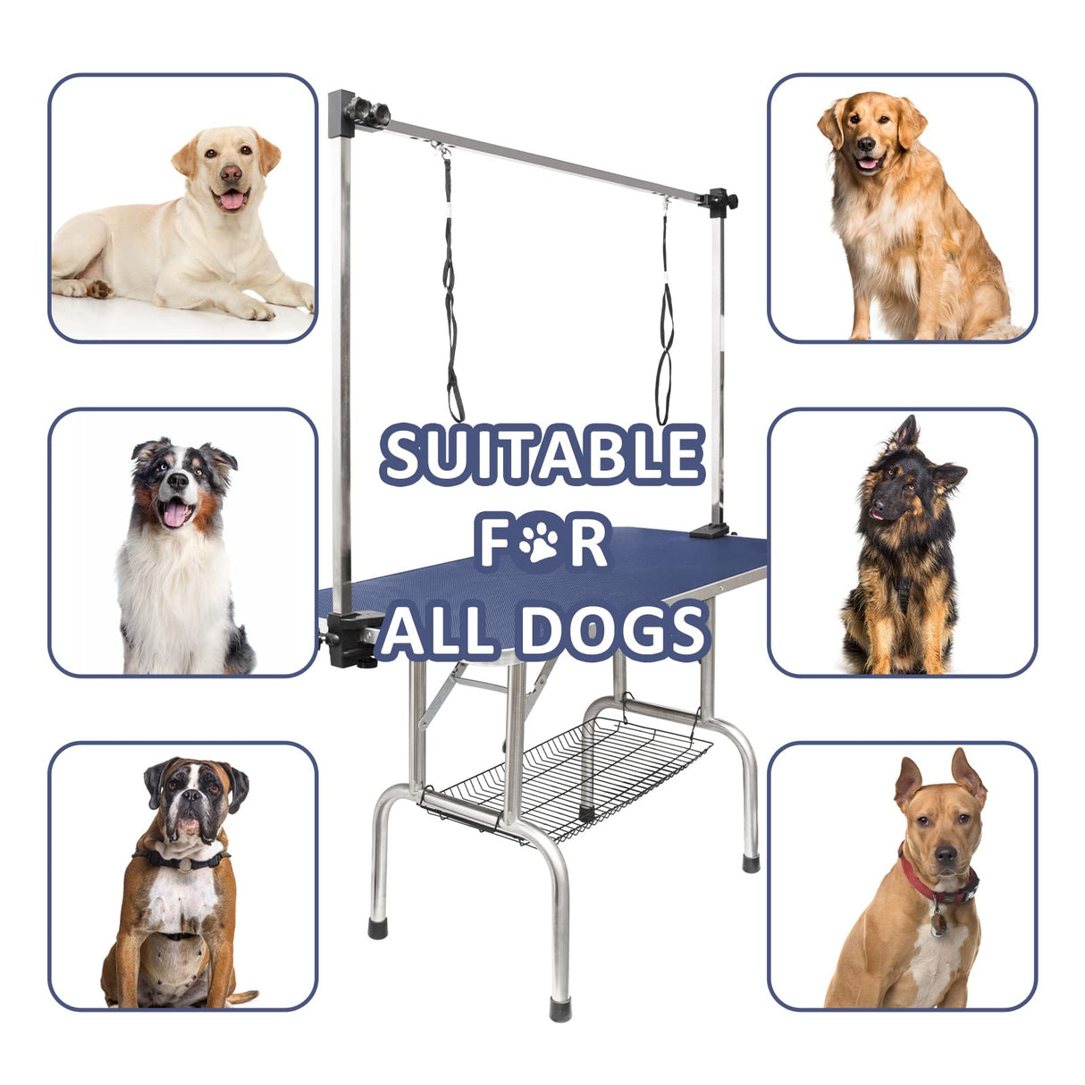 ROOMTEC 46" Dog Grooming Table,Foldable Home Pet Bathing Station with Adjustable Height Arm/Noose/Mesh Tray ROOMTEC