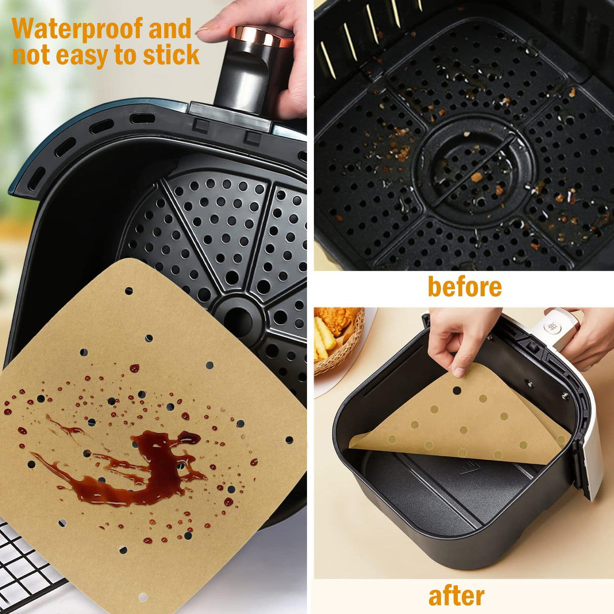 Air Fryer Parchment Paper Liners(8.7"×8.7") 100Pcs Compatible with XXL Philips, NuWave Brio, Chefman, OMORC, Cuisinart, COSORI, Cooks Essentials, Power Airfryer Oven, Chef di Cucina, SARKI and More ANQIA