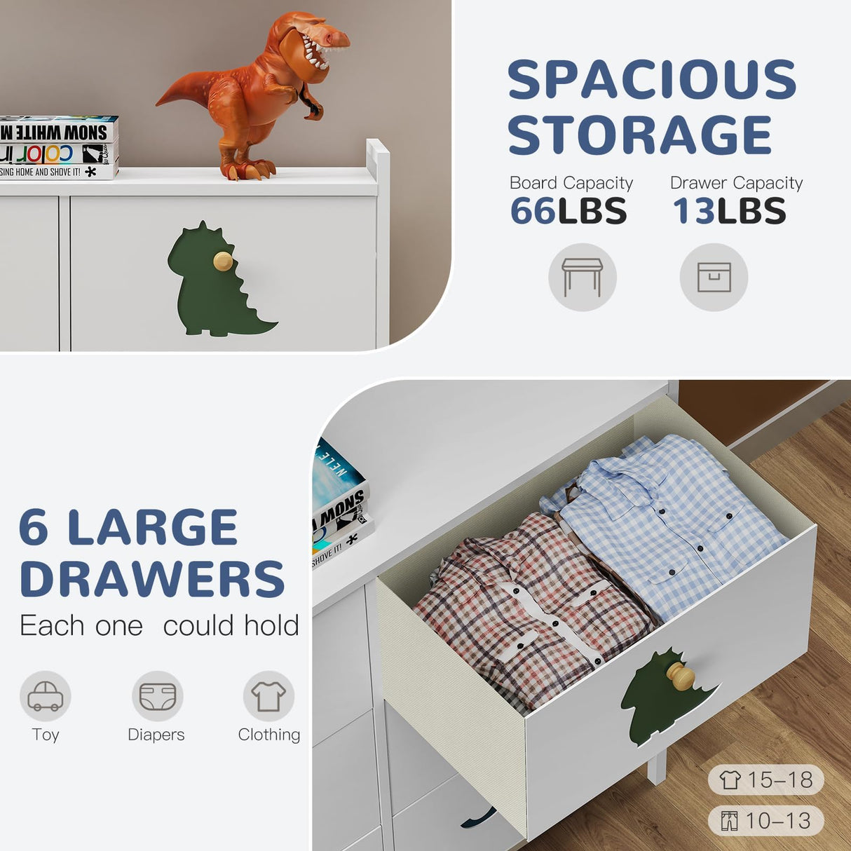 FRAPOW Kids Dresser for Bedroom, Baby Dresser with 6 Fabric Drawers Tall Storage Organizer for Toddler Child with Wood Top Metal Frame for Living Room, Nursery, Closet, Apartment FRAPOW