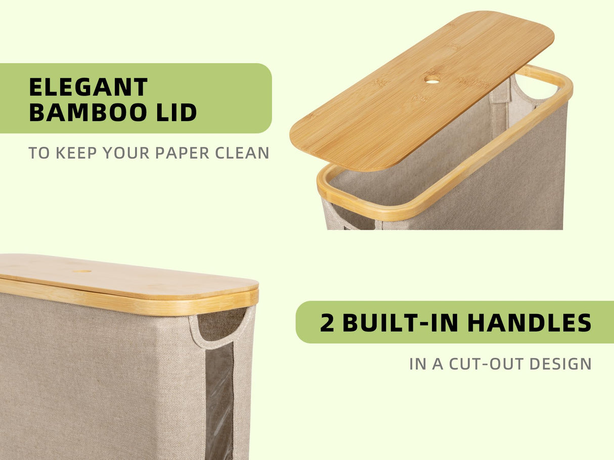 StorageWorks Toilet Paper Storage Basket, Toilet Paper Basket with Bamboo Lid, Large Toilet Paper Holder for up to 9 Mega Rolls, Toilet Paper Storage Cabinet for Bathroom, Brown and Beige, 1 Pack StorageWorks