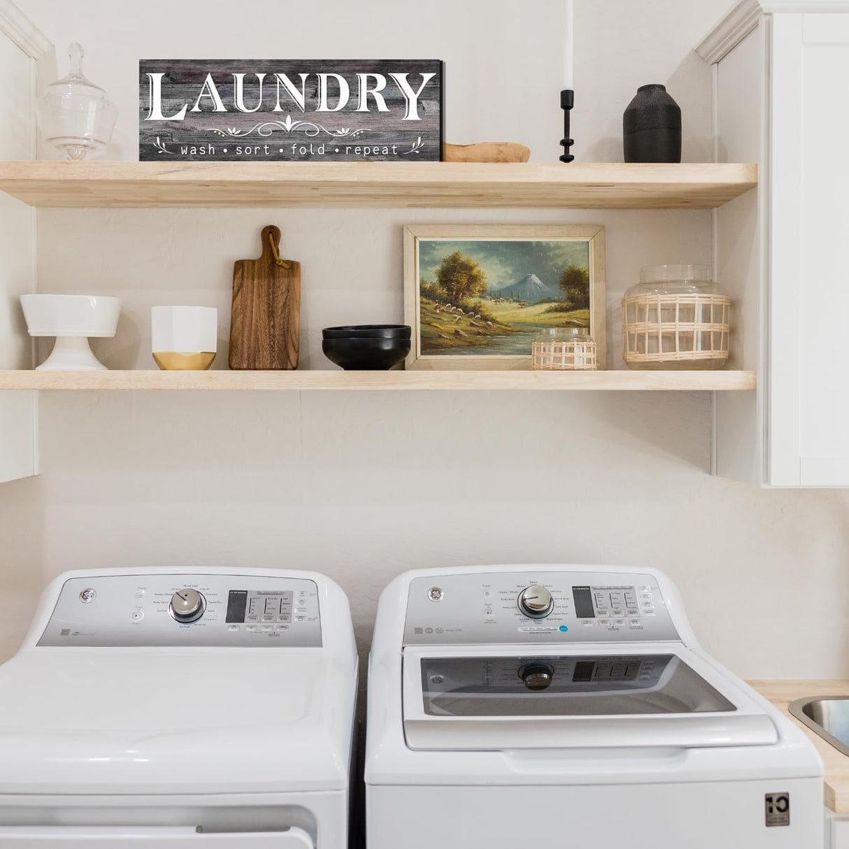 Laundry Sign, Solid Wood Laundry Room Decor, Rustic Signs Wall Hanging for Home Farmhouse Wall Decorations, 5.5 x 16.5 inch COLOR VALLEY ART