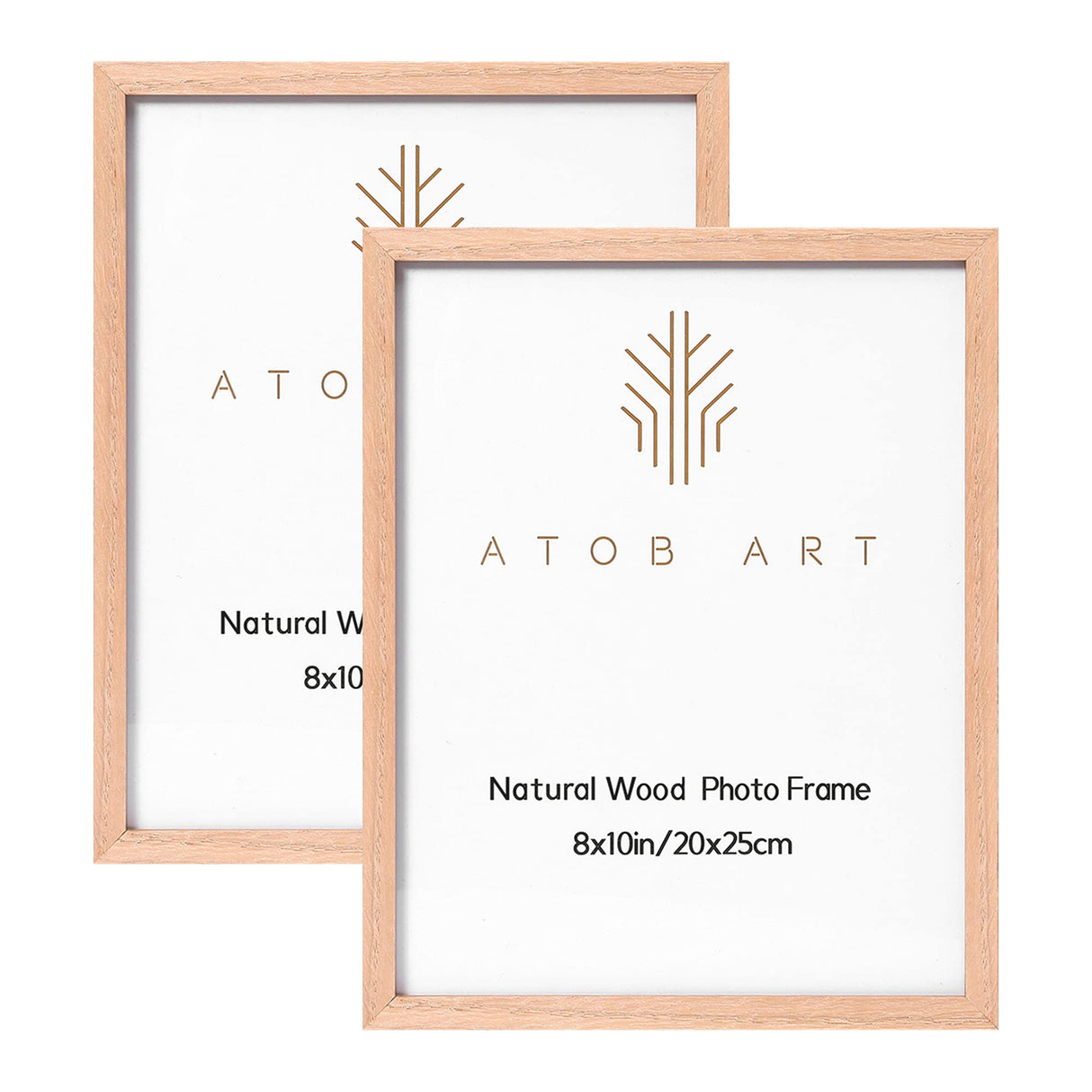 ATOBART 8x10inch Picture Frames, Oak Wood Photo Frame Set with High Definition Glass for Wall Mount or Table Top Display, Natural Wood Color,Set of 2 ATOBART