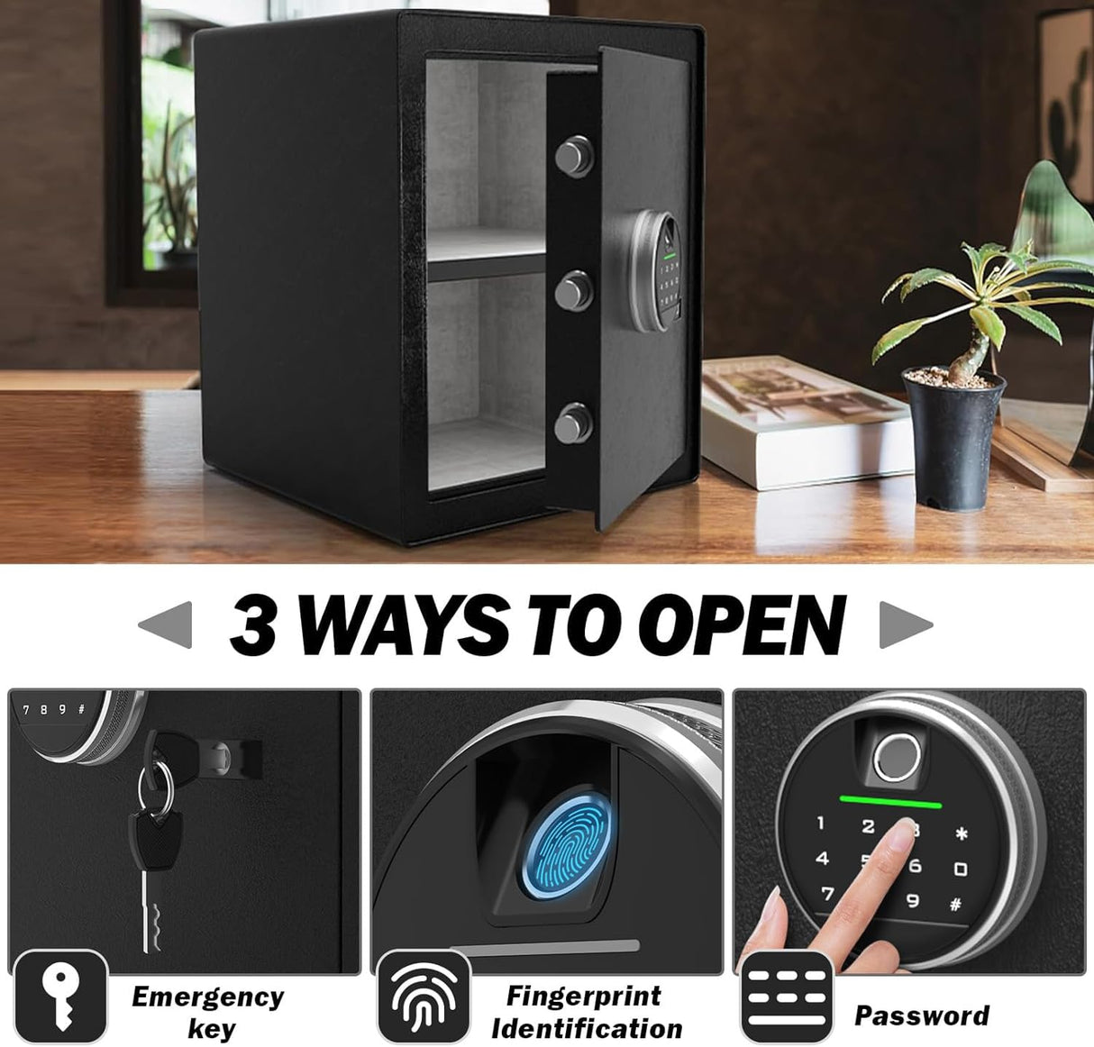 <2.3 Cu.Ft> Biometric Safe with Fingerprint Lock and Code,Strong Steel Digital Safe box with Removable Shelf for Document, Valuables and Guns in Home, Office or Hotel, 13.79"D x 13.79"W x 15.75"H GOLDENKEY