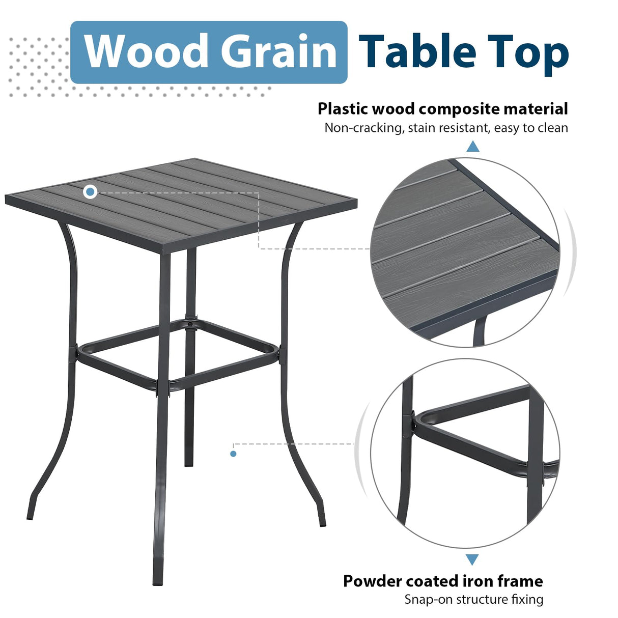 JOIVI 3 Piece Patio Bar Set, Outdoor Wicker Counter Height Bar Stools and Wood Top Table Set for 2 People, Bar Height Table Bistro Set with 2 Bar Chairs and Cushions for Backyard, Balcony JOIVI