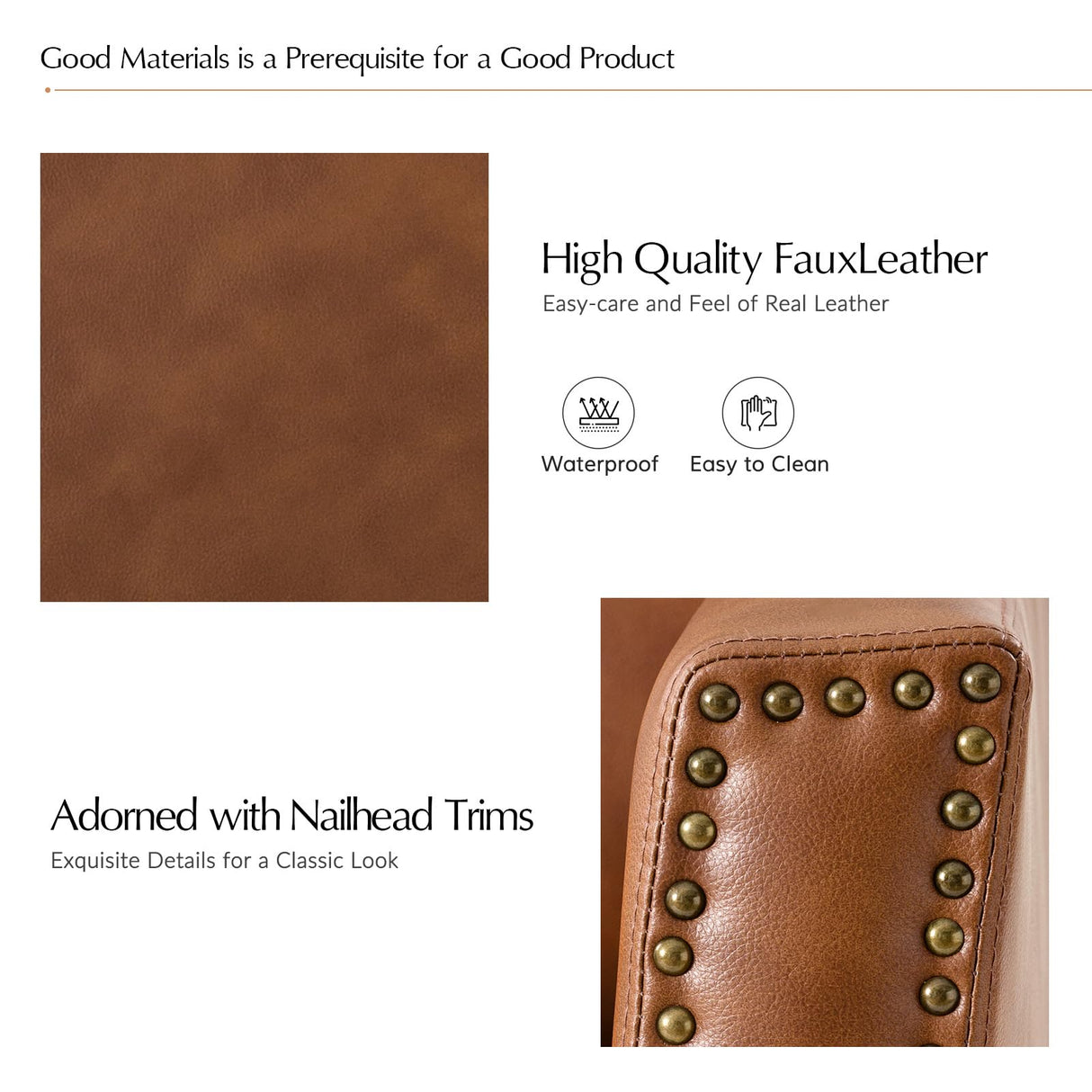 HULALA HOME Swivel Rocker Recliner Chair, Small Leather Recliners for Small Spaces, Glider Rocker Recliner with Faux Leather Upholstery, Push Back Reclining Chair for Living Room, Saddle HULALA HOME