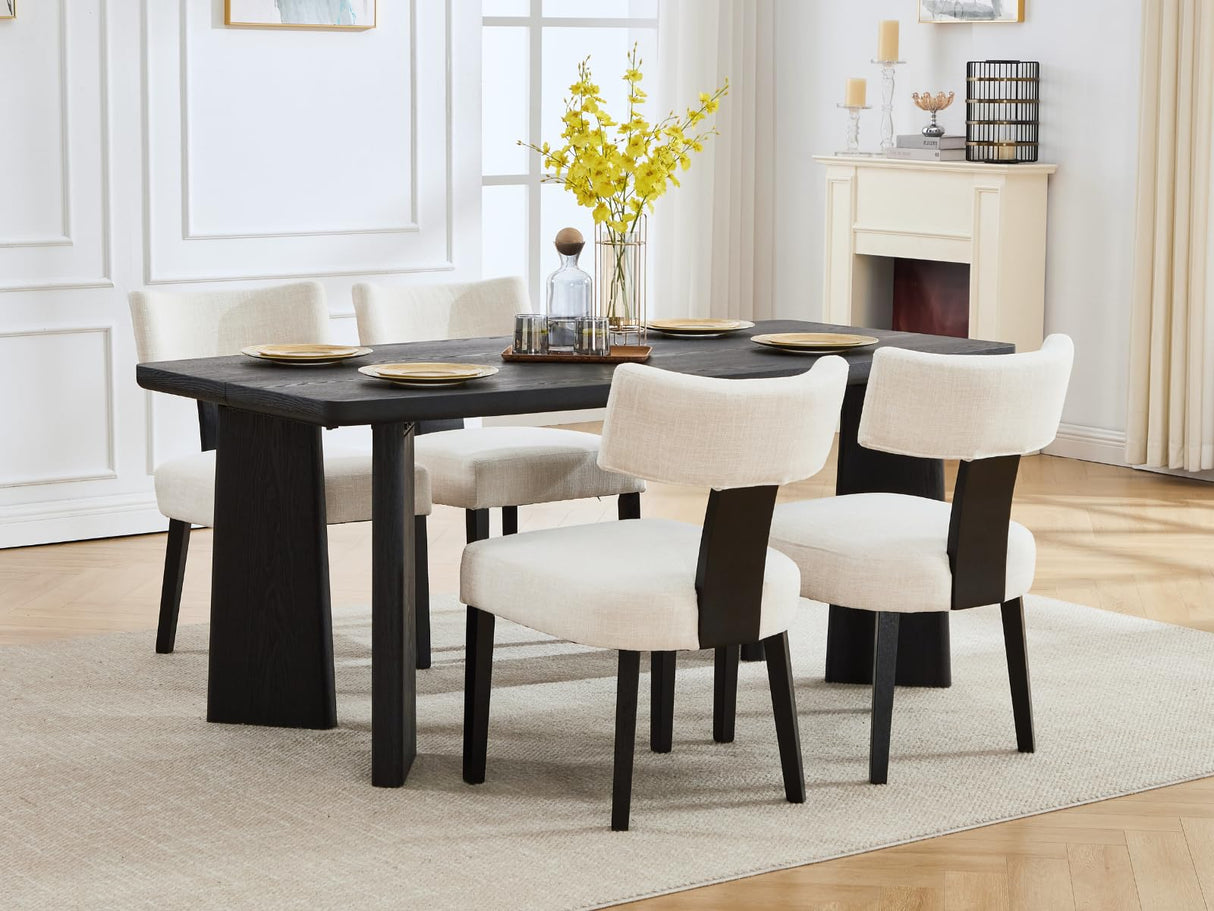 DAYALANE Wooden Dining Table Set of 4, Farmhouse Rectangular Dining Room Table with 4 Upholstered Beige Dining Room Chairs, Black Frame, Modern Black Kitchen Table and Linen Chairs Set for Home DAYALANE