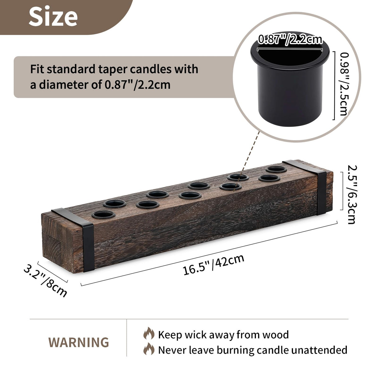 NUPTIO Wood Candelabra for Table Centerpiece: 16.5 inch Long Taper Candle Holder - Farmhouse Candlestick Holder for Christmas Home Dining Living Room Fireplace Decor NUPTIO