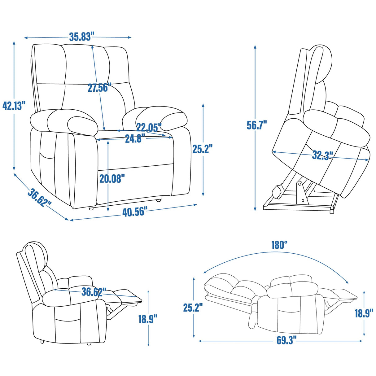 RHHVVR Oversized Power Lift Recliner Chair with Massage and Heating, 24.8" W Big Lay Flat Lift Recliner for Elderly, Medium-Firm Electric Recliners with Hidden Cup Holders,Beige RHHVVR