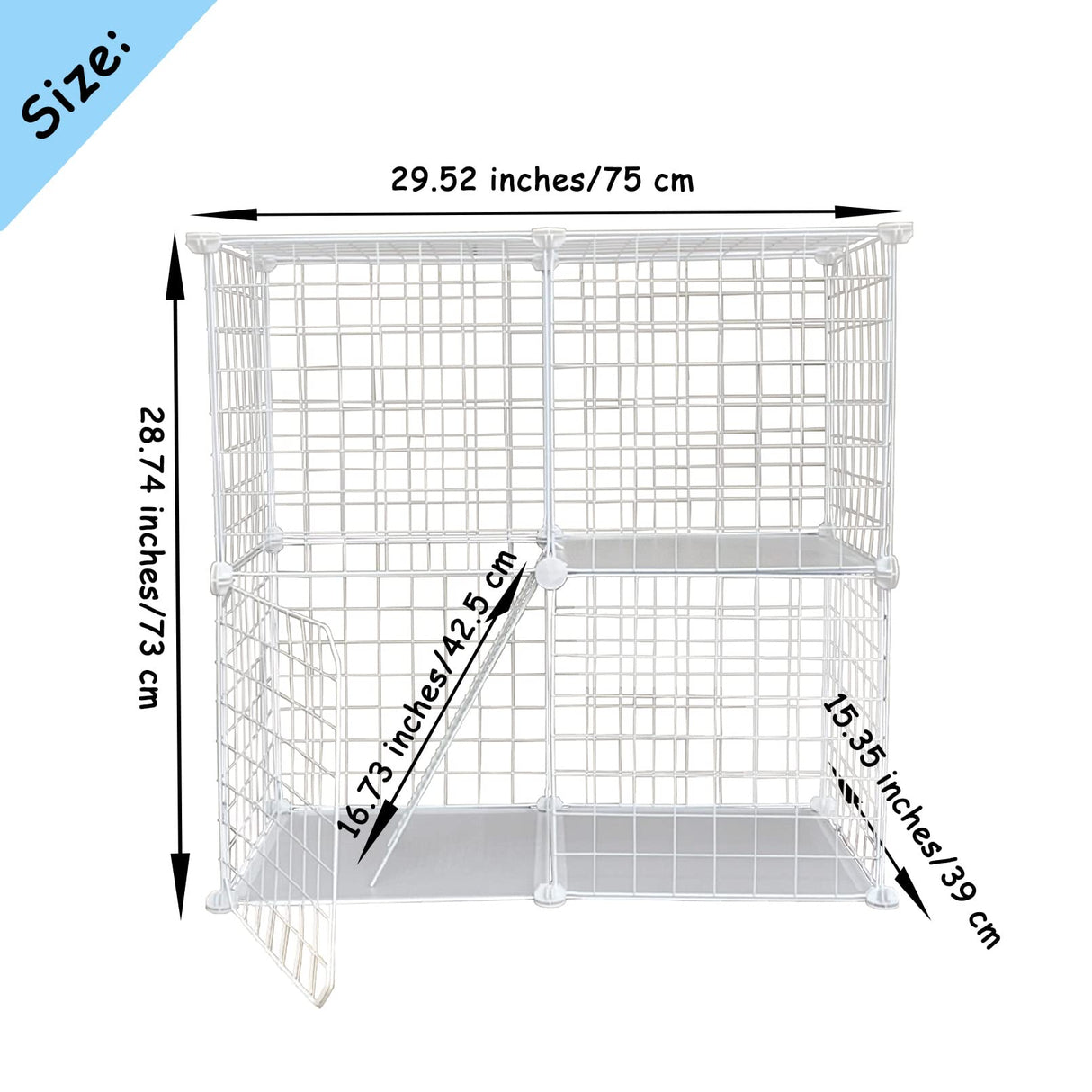MUYG 2 Tier Metal Cat Cage Indoor Detachable Cats Cages DIY Pet Playpen Portable Removable Kitten Collapsible Playpen for Small and Medium Cats Kittens Kitty (White 29.52 x 15.35 x 28.74 in) MUYG