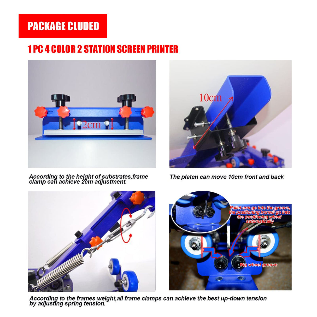 Tianiuseen 4 Color 2 Station Screen Printing Kit Desktop Screen Printer Silk Printing Press Equipment Material 18 * 20 inch Flash Dryer UV Exposure Unit for T-Shirt DIY Tianiuseen