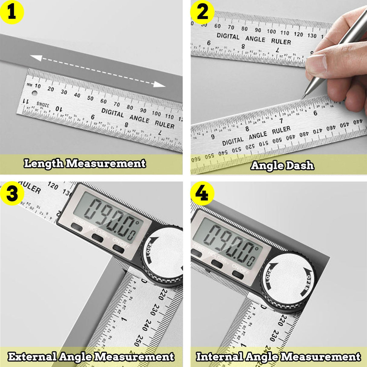 Digital Angle Ruler Finder Protractor, Angle Finder Ruler with 7inch / 200mm, Angle Measuring Tool for Carpenter Wood Working Construction DIY Measurement - Silver Elemirance