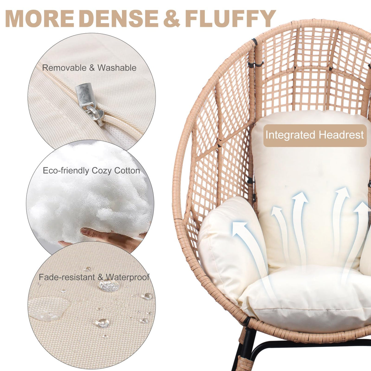 CHINNLUU Outdoor Egg Chair Wicker Oversized Egg Basket Chair with Stand Lounger Chairs with Cushion 500lbs Capacity for Patio Garden Backyard Balcony CHINNLUU