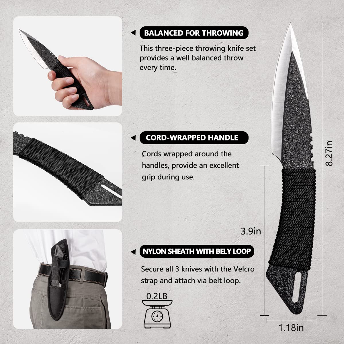 TIMINGILA Throwing Axes Tomahawks, 3 Pack One Piece Steel Throwing Axe, 10.6" Full Tang Hatchet Throwing with Nylon Sheath and Built-in Bottle Opener for Camping, Game, Competition and Recreation TIMINGILA