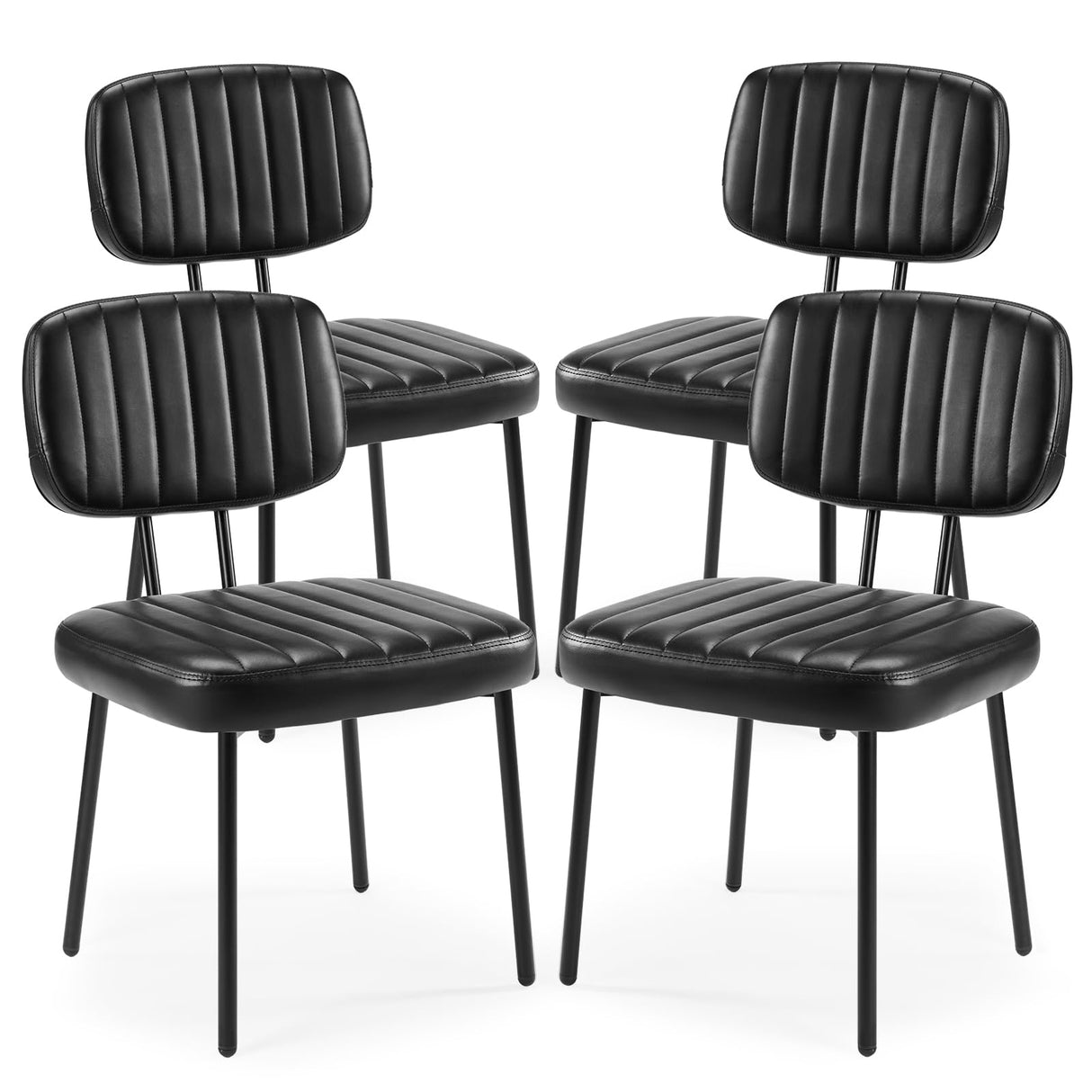 Sweetcrispy Dining Chairs Set of 4, Upholstered Mid Century Modern Kitchen Dining Room Accent Chairs with Faux Leather Cushion Seat & Metal Legs for Kitchen, Living Room - Black Sweetcrispy
