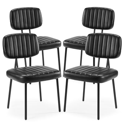 Sweetcrispy Dining Chairs Set of 4, Upholstered Mid Century Modern Kitchen Dining Room Accent Chairs with Faux Leather Cushion Seat & Metal Legs for Kitchen, Living Room - Black