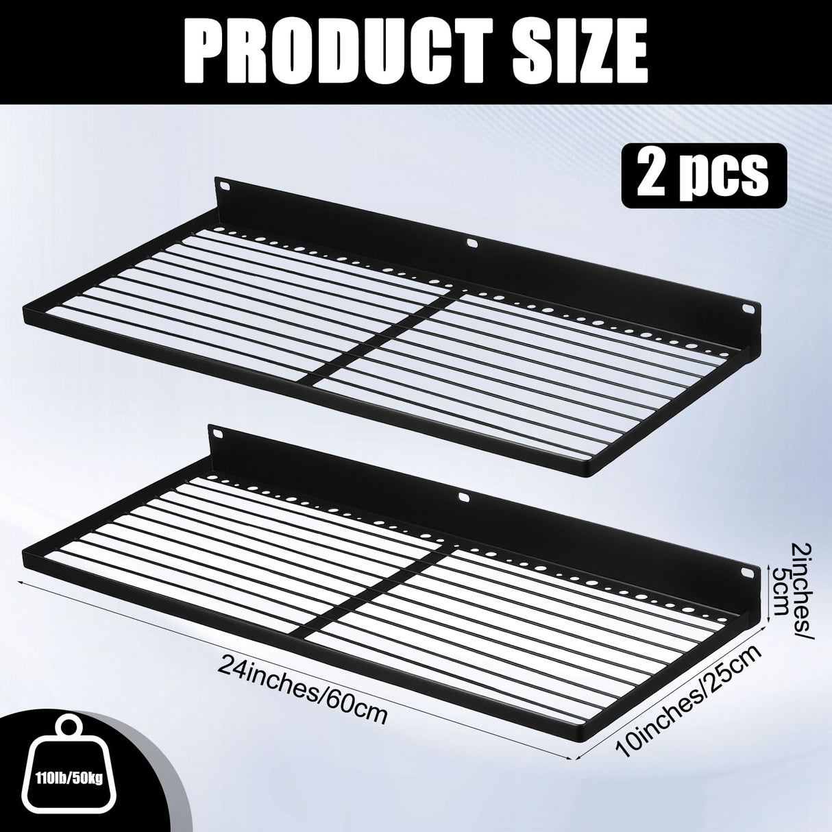 Weysat 2 Pack 24 Inch Slatwall Shelves, Slat Wall Shelf Wire Heavy Duty Garage Storage Slatwall Shelf, Metal Slat Board Accessories for Garage Retail Display Home Storage Weysat