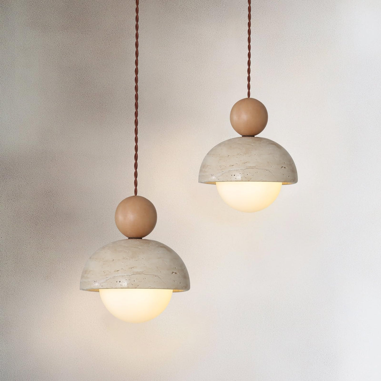 JIANTLAIUS 2PCS Japanese Wabi-Sabi Yellow Travertine Pendant Lamp Natural Stone Shade Pendant Light with Wood Hanging Light G9 Nordic Mini Pendant Lighting for Kitchen Island Dining Room JIANTLAIUS