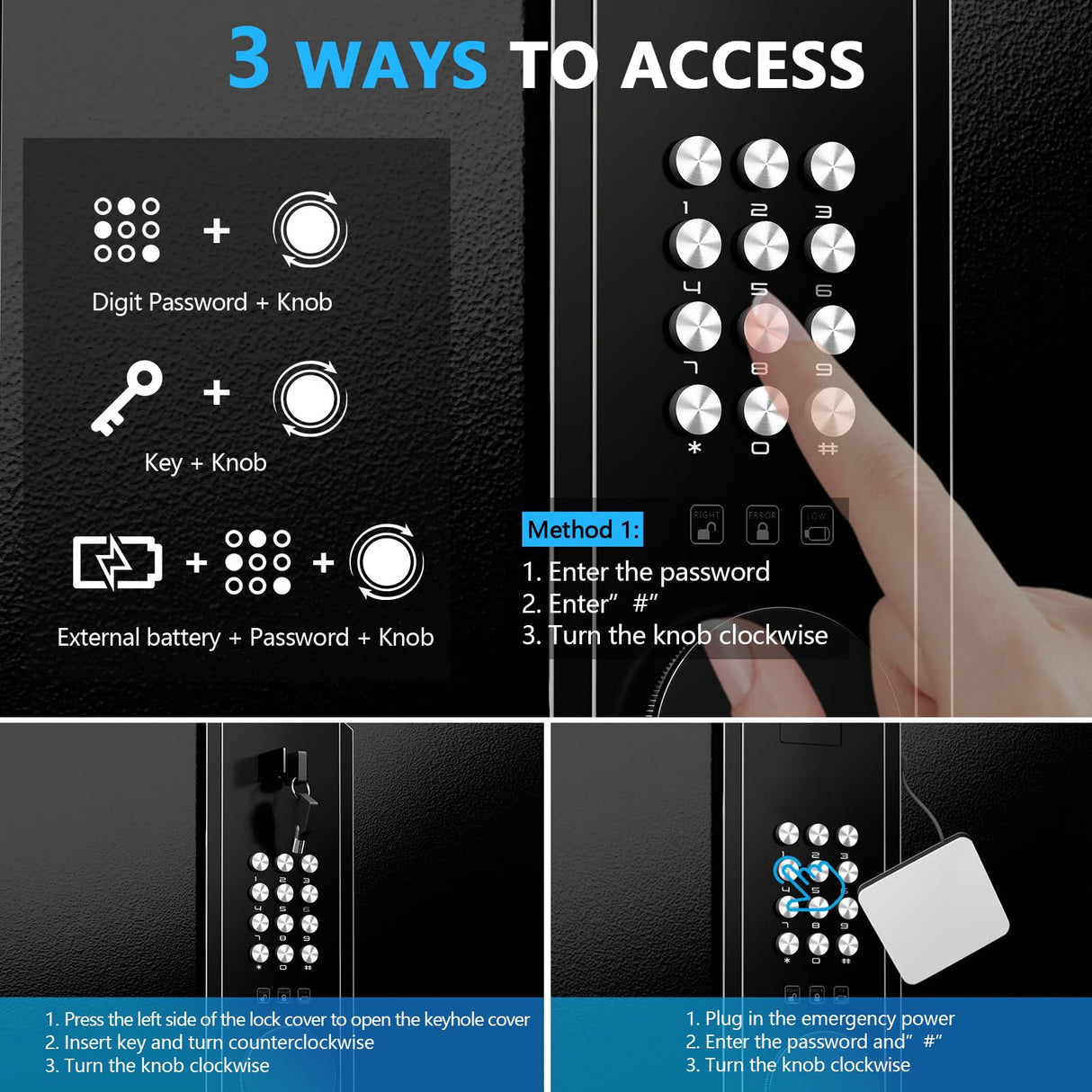 Gun Safe, 2.0 Cu ft Gun Safe for Handgun with Pistol Rack Door Organizer, Pistol Safe with Digital Electronic Keypad, Alarm Home Safe with Adjustable Shelf, Fixable Silent Safe for Valuables Dononr