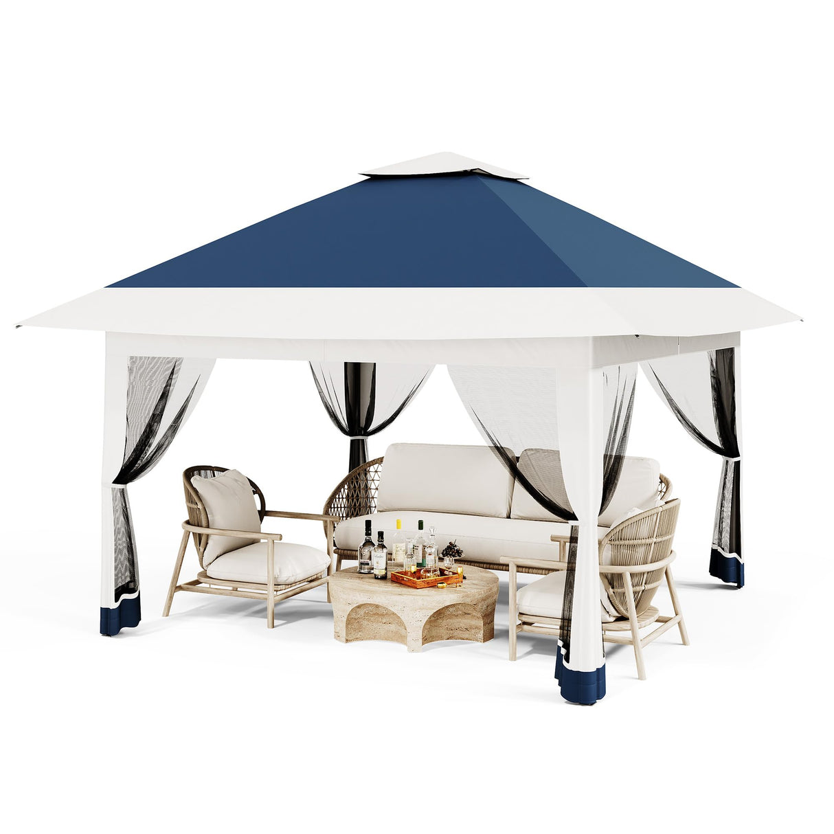 12x12ft Patio Gazebo, Outdoor Canopy with Mesh Walls, Pop Up Gazebo Tent with 4 Ropes 8 Stakes & Portable Carrying Bag, Double Roof, Easy Up Pavilion for Outside Garden, Backyard, Lawn Hipicute