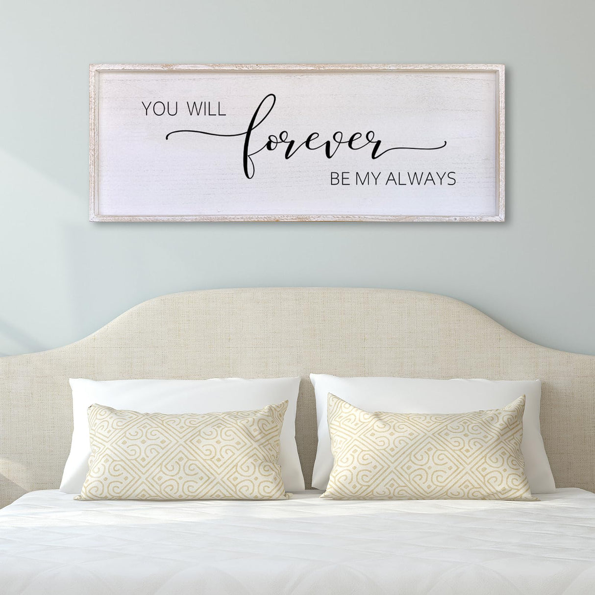 You Will Forever Be My Always Sign Wall Decor 32”X12” Bedroom Above Bed Farmhouse Large Master Room Soild Wooden Framed Home Rustic Guest Room Minimalist Over Bed Hanging Art Wall (White) Surfapans