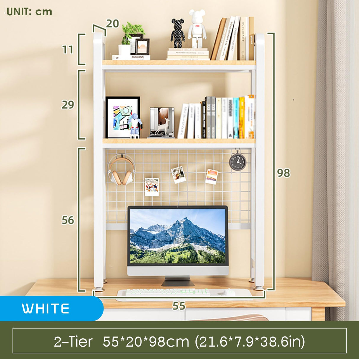 MiaJJooLi Stylish 2-Tier Wood Desktop Bookshelf Organiser for Home and Office MiaJJooLi