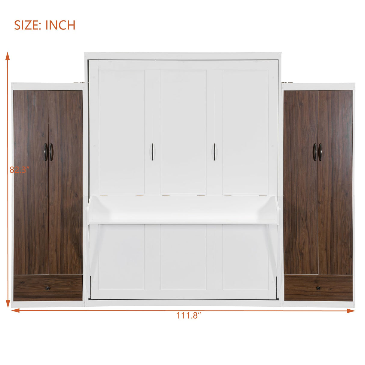 Flieks Full Size Murphy Bed, Wooden Full Wall Bed with Closet, Drawers and Desk, White Flieks
