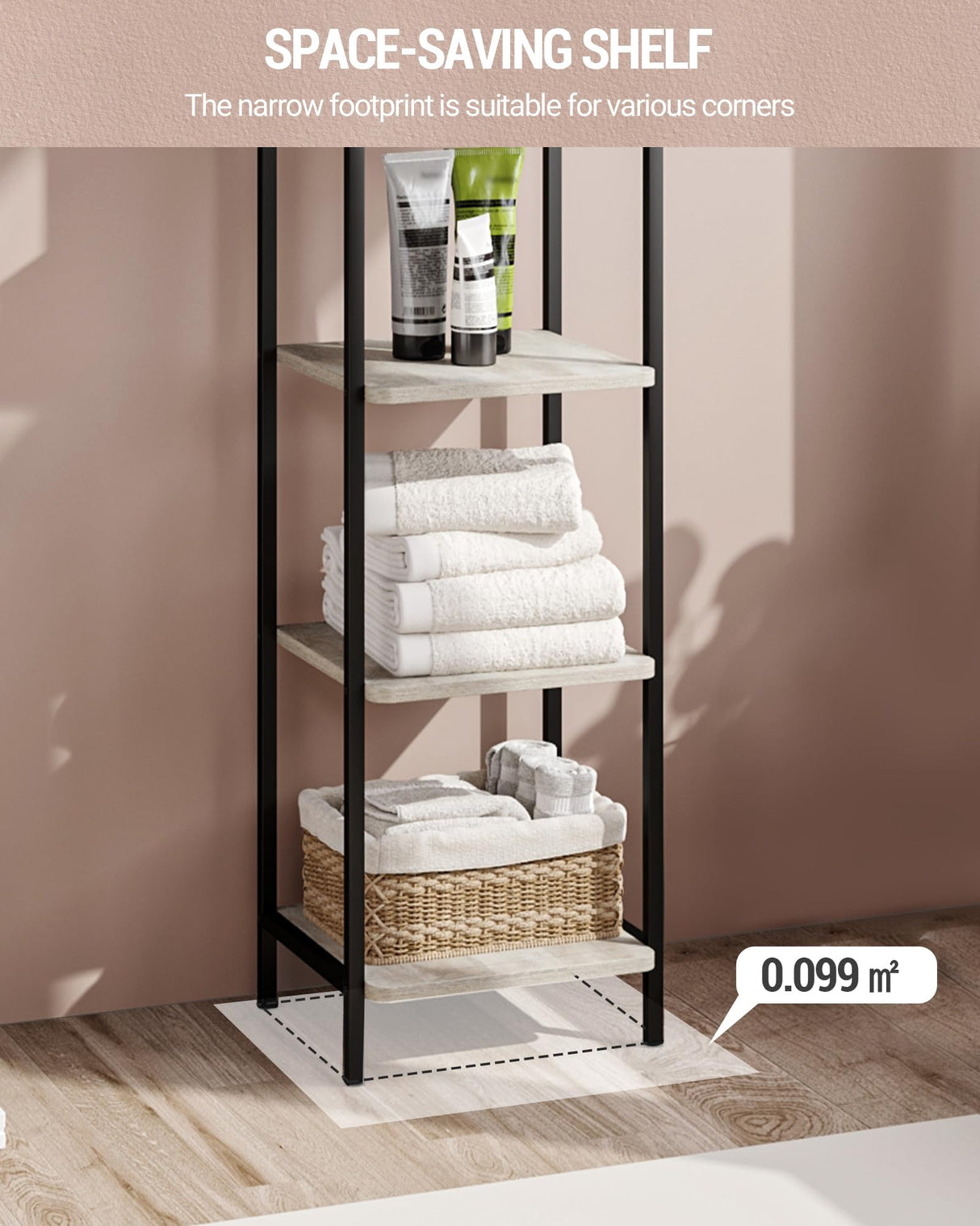 Hzuaneri Bookcase Bookshelf, Narrow Book Shelf, Industrial Corner Shelf Storage Organizer, Slim Shelving Unit for Home Office, Living Room, Bedroom, Kitchen, 5-Tier Greige and Black BC24505B Hzuaneri