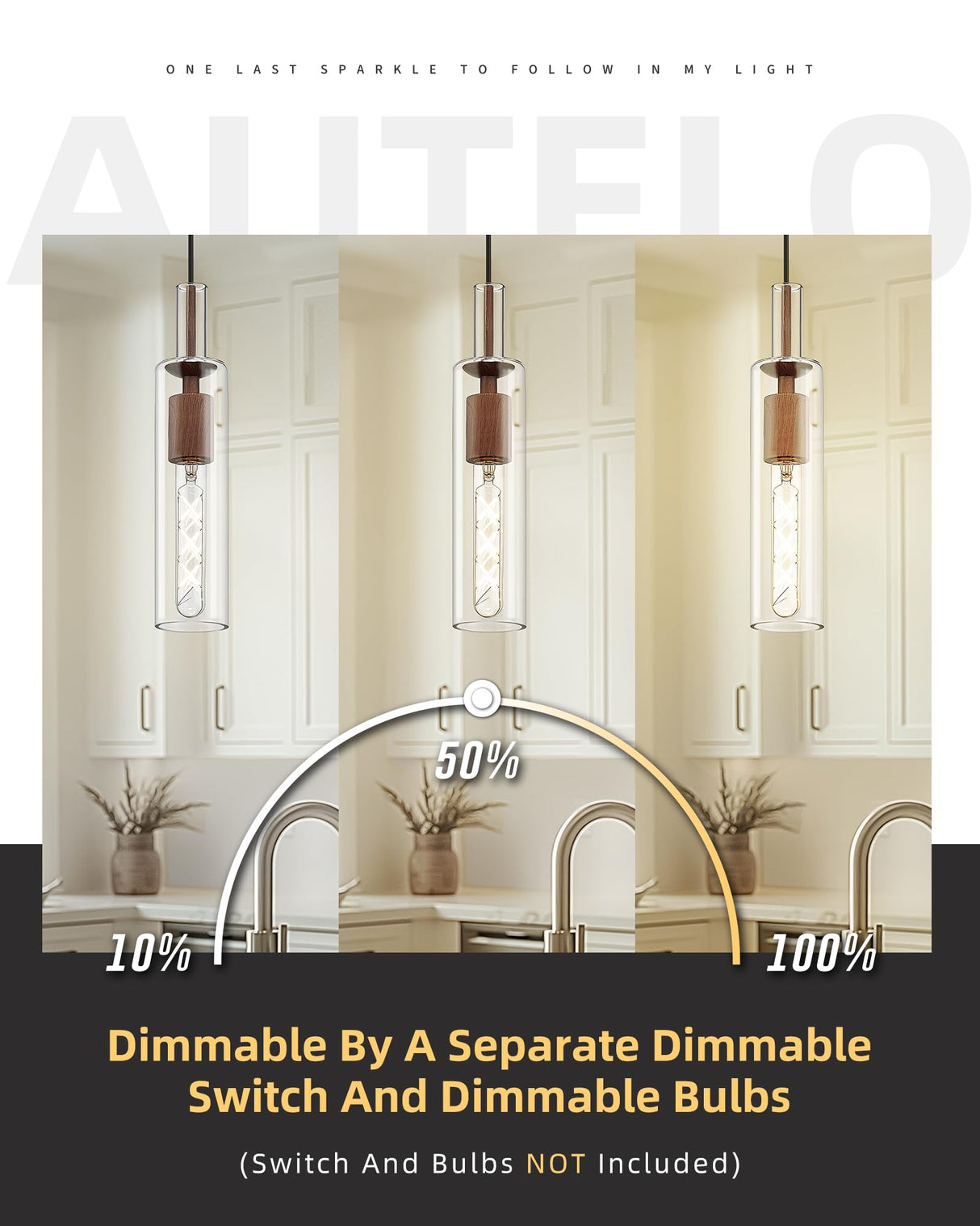 AUTELO Farmhouse Pendant Lights Kitchen Island, 1-Light Pendant Light Fixtures, Dark Wood Grain Hanging Lamp with Clear Cylinder Glass, Pendant Lighting for Kitchen Island, Dining Room, H3875 DW AUTELO