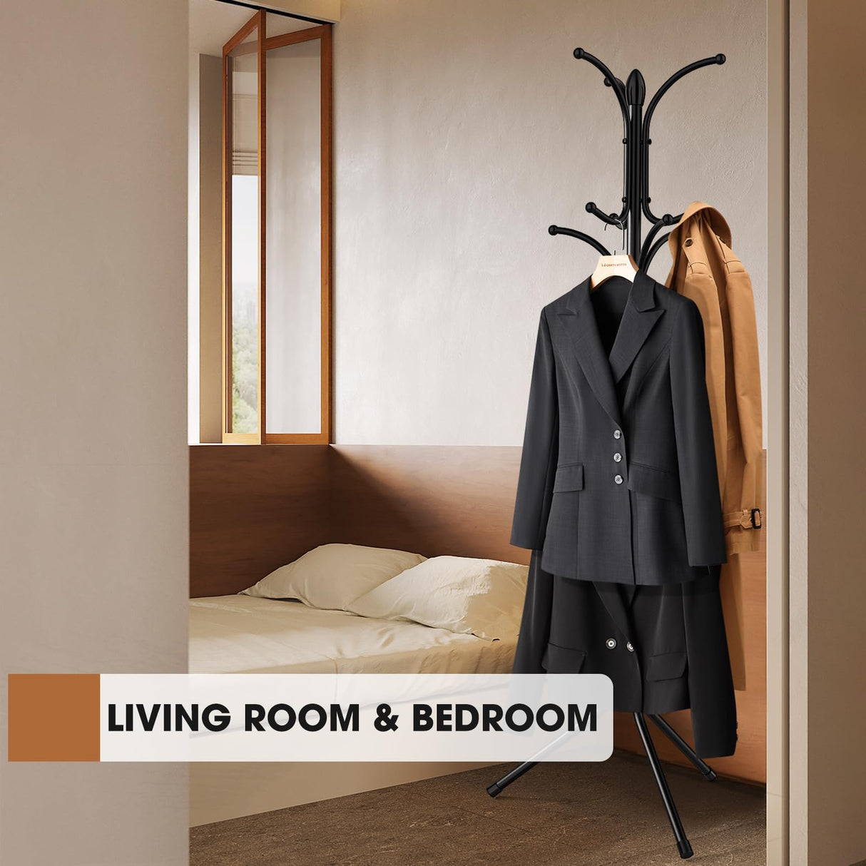 Ulimart Coat Rack Freestanding,12 Hooks Metal Coat Racks with Umbrella Holder,Sturdy Hall Rree,Easy Assembly Coat Rack Stand for Hanging Scarf,Purse,Hats,Jacket(Black) Ulimart