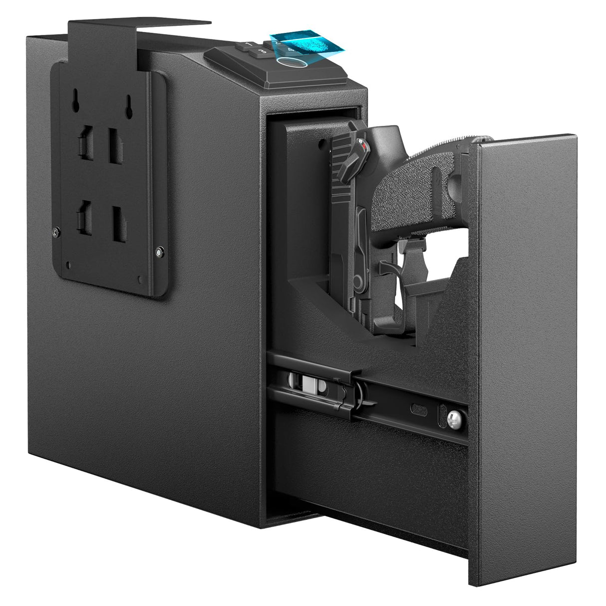 CLUTTO Biometric Slider Gun Safe for Handgun, Fingerprint Gun Safe Supports Quickly Access with 3 Ways, Fingerprint, PIN Code and Key, Hidden Gun Safe Box for Cloakroom Nightstand and Vehicle. Black CLUTTO